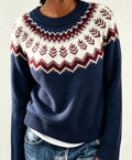 Women's Fair Isle Yoke Jumper with Plain Knit Body – Dark Blue