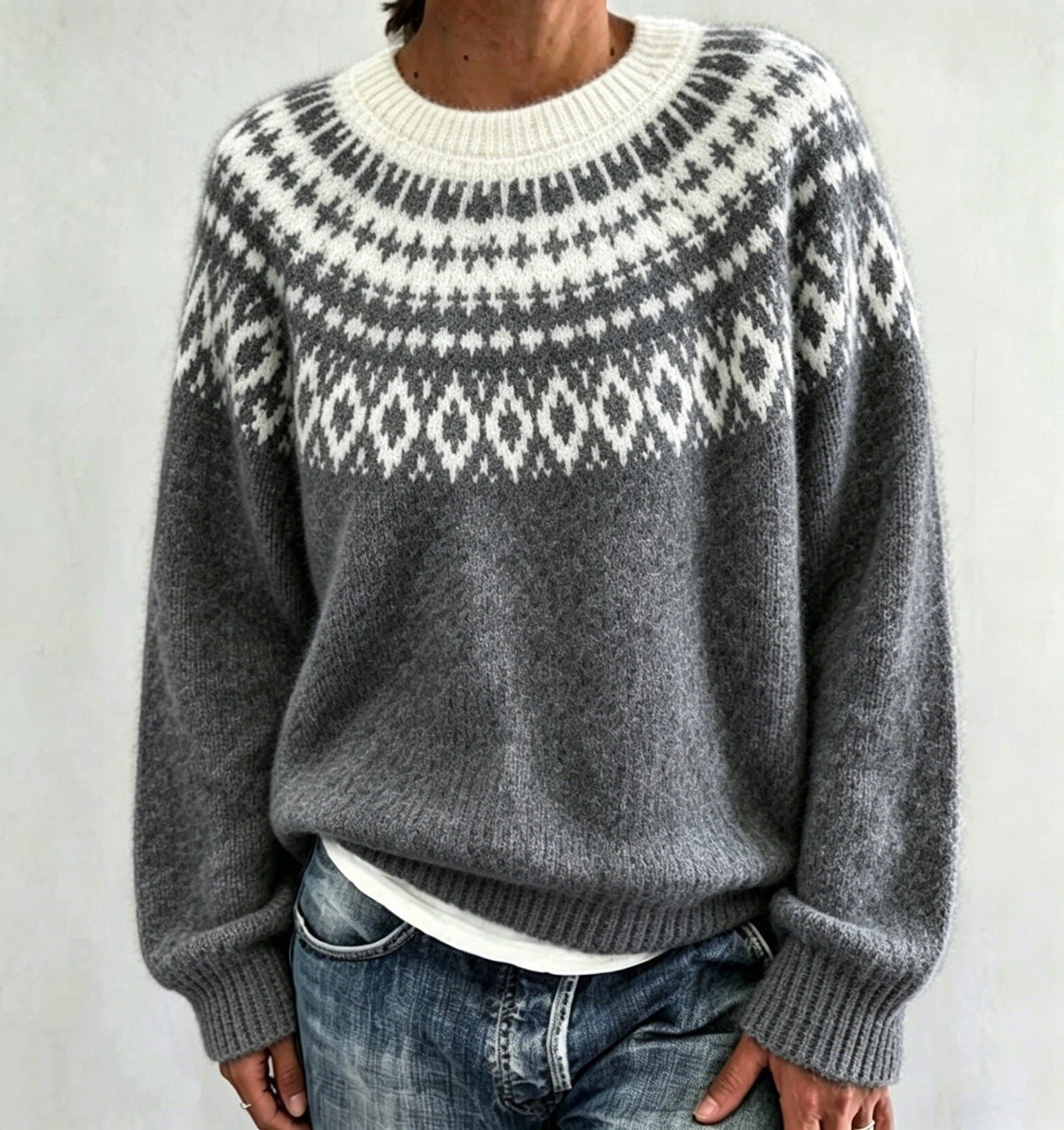 Women's Fair Isle Yoke Jumper with Plain Knit Body
