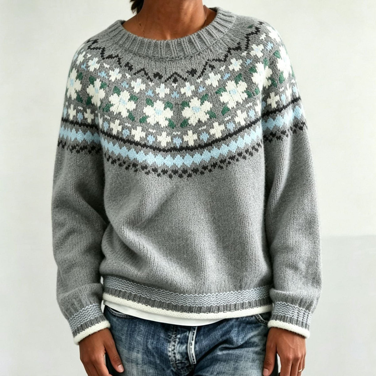 Women's Fair Isle Yoke Jumper with Plain Knit Body