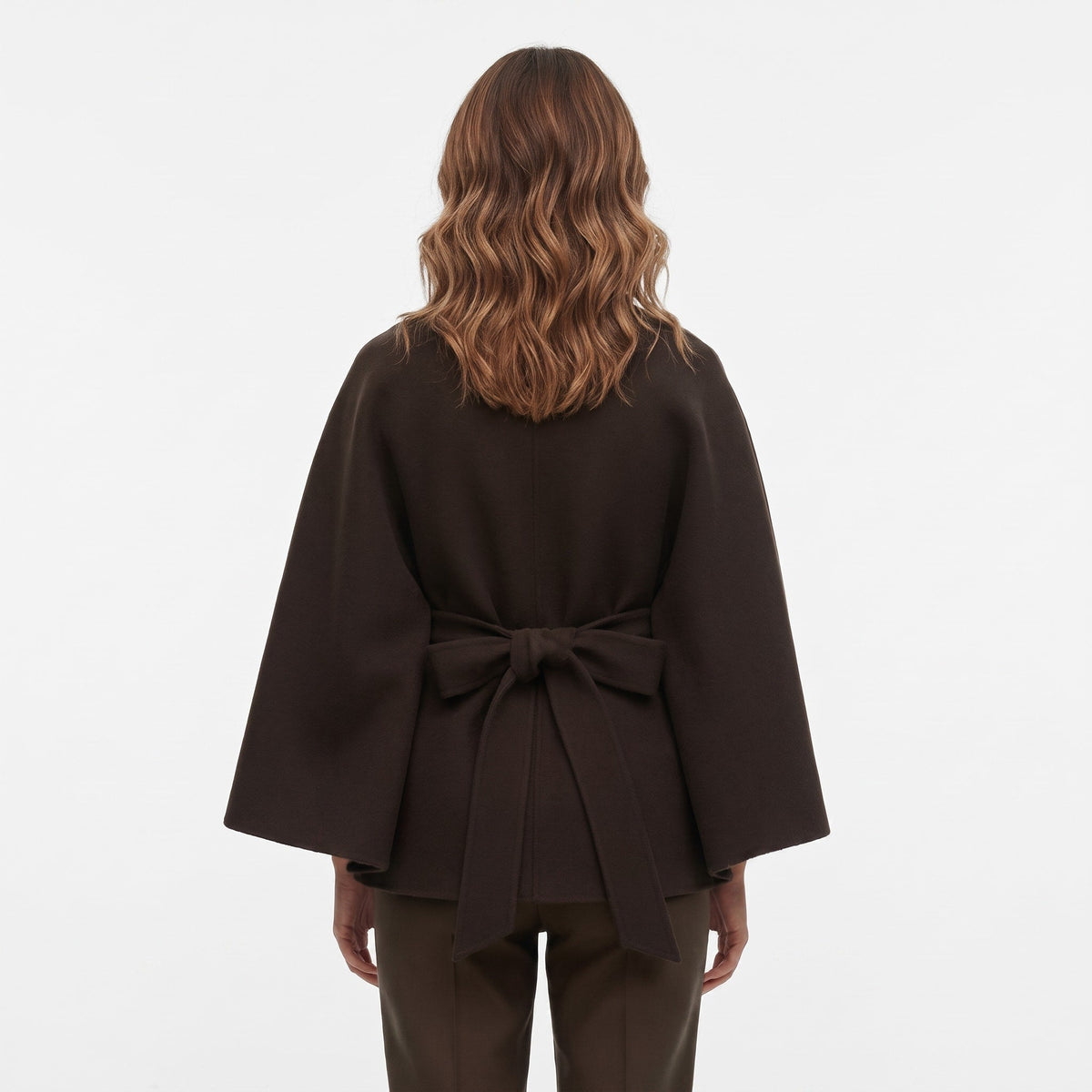 Women's Belted High-Neck Cape Coat with Batwing Sleeves