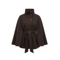 Women's Belted High-Neck Cape Coat with Batwing Sleeves – Brown