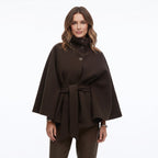 Women's Belted High-Neck Cape Coat with Batwing Sleeves