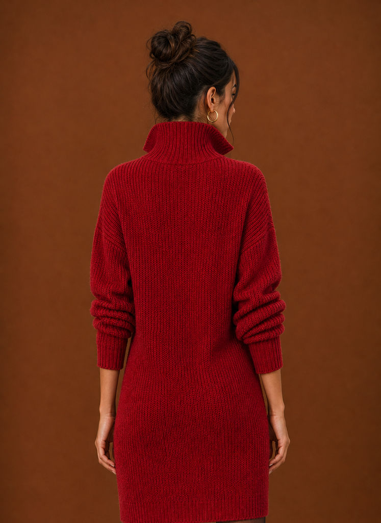 Women's Collared Henley Knit Sweater Dress