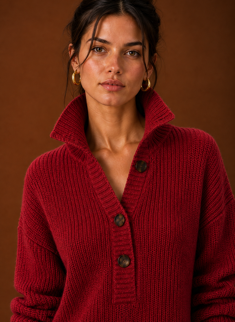 Women's Collared Henley Knit Sweater Dress