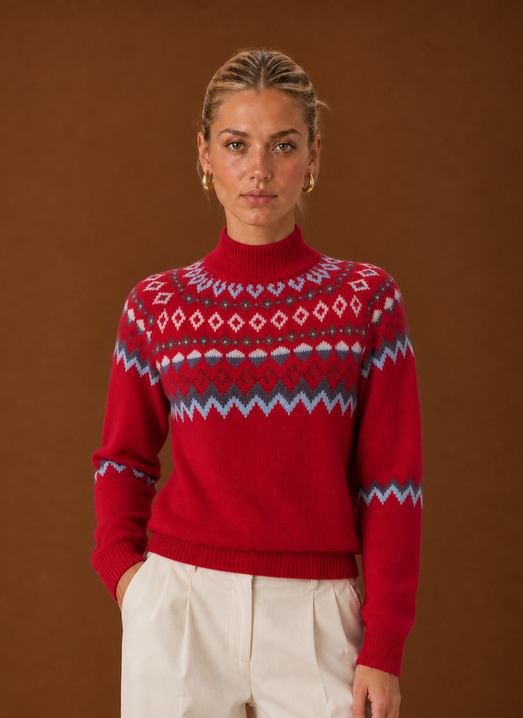 Women's Nordic Fair Isle Turtleneck Jumper – Red
