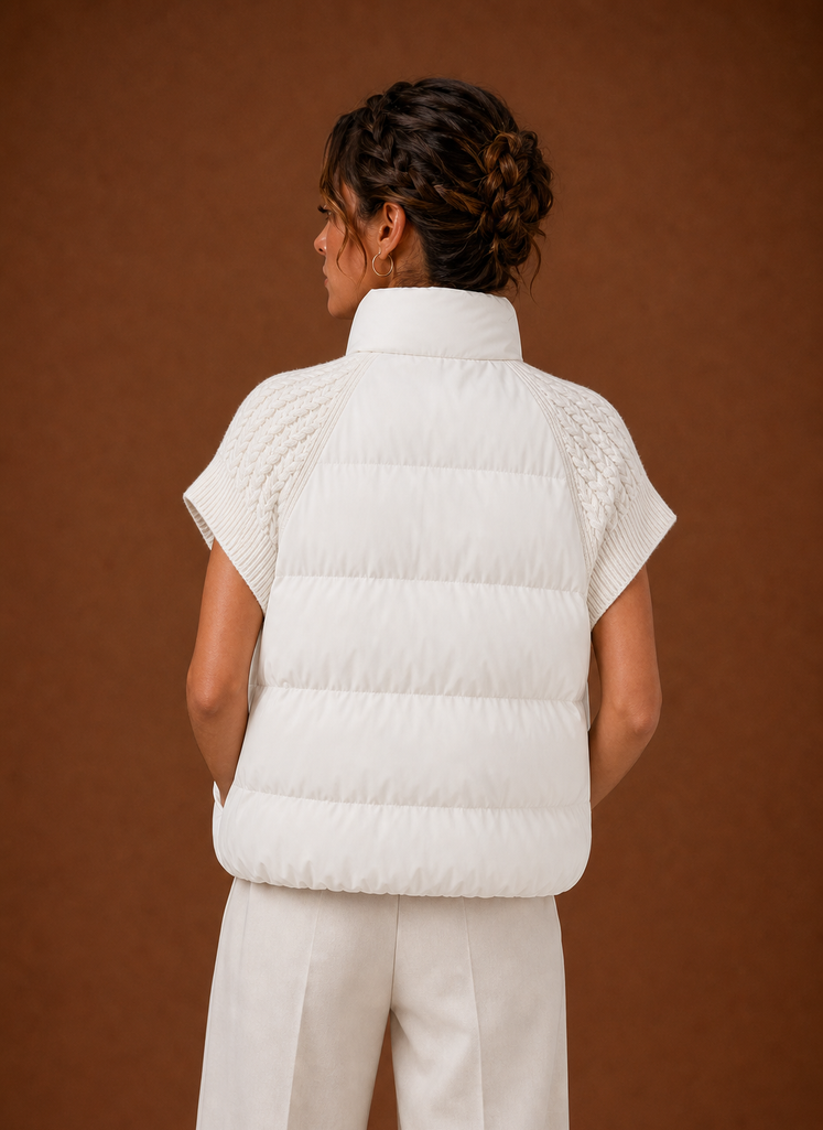 Women's Sleeveless Puffer Gilet with Knit Shoulders