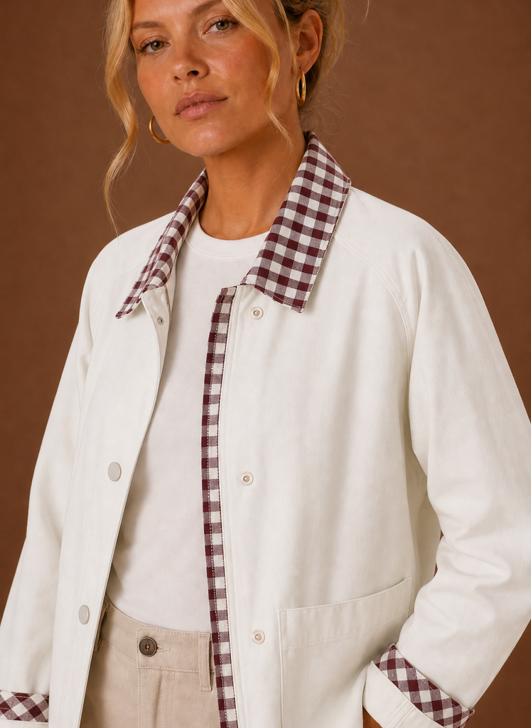 Women's Barn Jacket with Check Collar