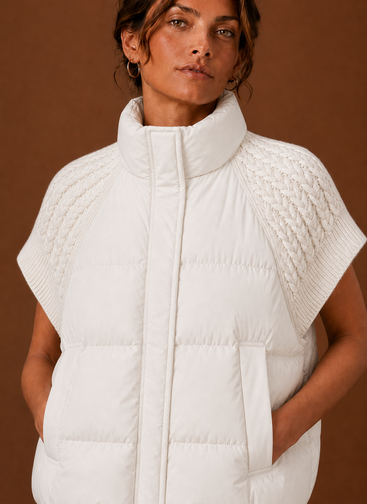 Women's Sleeveless Puffer Gilet with Knit Shoulders