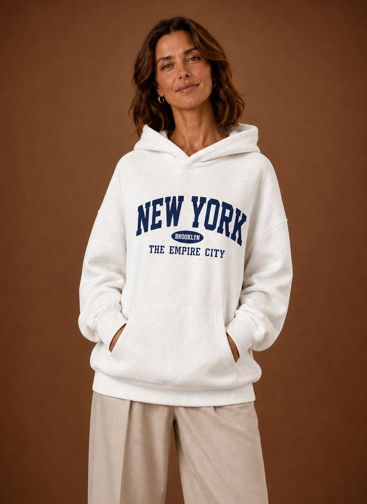 Women's Oversized Graphic Print Hoodie – White