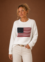 Women's Crew-Neck American Flag Knit Jumper – White