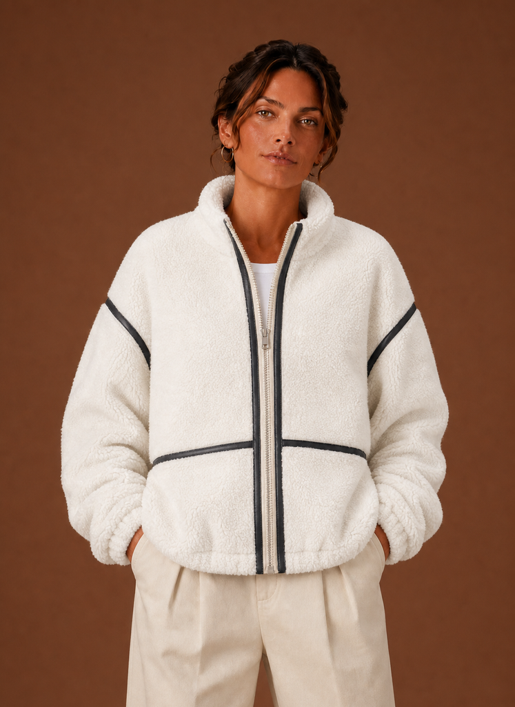 Women's Zip-Up Sherpa Fleece Jacket – White