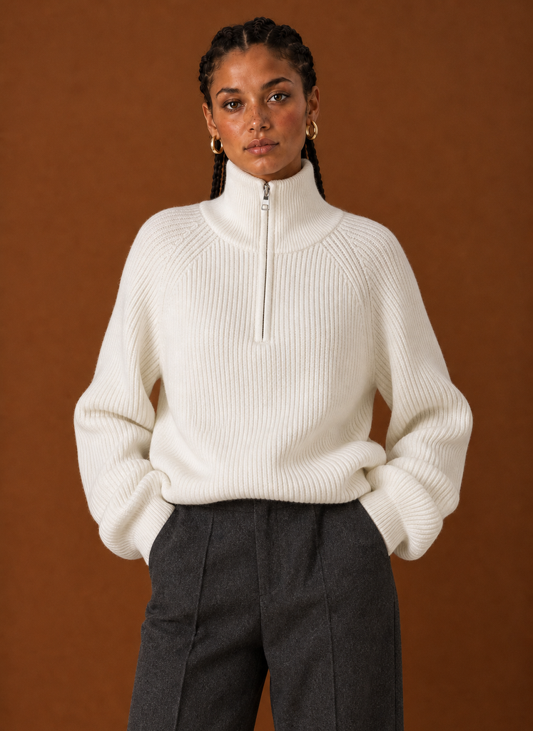 Women's Quarter-Zip Knit Jumper – White