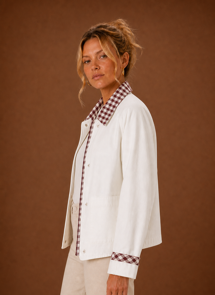 Women's Barn Jacket with Check Collar