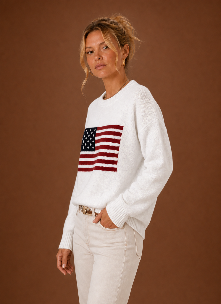 Women's Crew-Neck American Flag Knit Jumper