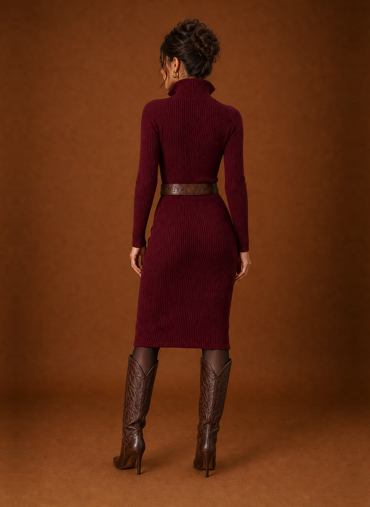 Women's Knee-Length Long-Sleeve Sweater Dress