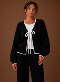 Women's Scalloped-Trim Bow-Front Cardigan – Black