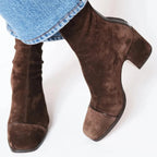 Women's Faux Suede Ankle Boots with Leopard Toe Cap and Block Heel