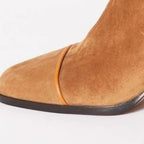 Women's Faux Suede Ankle Boots with Leopard Toe Cap and Block Heel