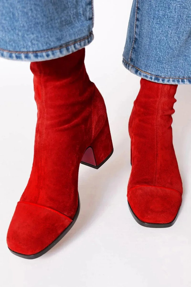 Women's Faux Suede Ankle Boots with Leopard Toe Cap and Block Heel