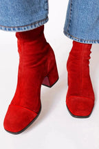 Women's Faux Suede Ankle Boots with Leopard Toe Cap and Block Heel