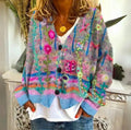 Women's Boho Striped Oversized Button-Up Cardigan – Blue