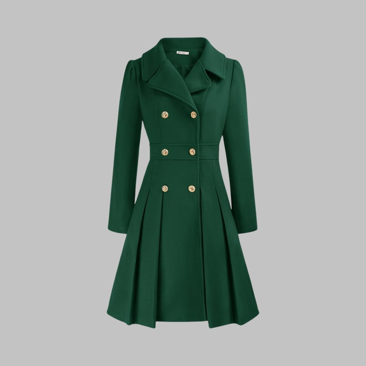 Women's Double-Breasted Pleated A-Line Notch-Lapel Long-Sleeve Coat