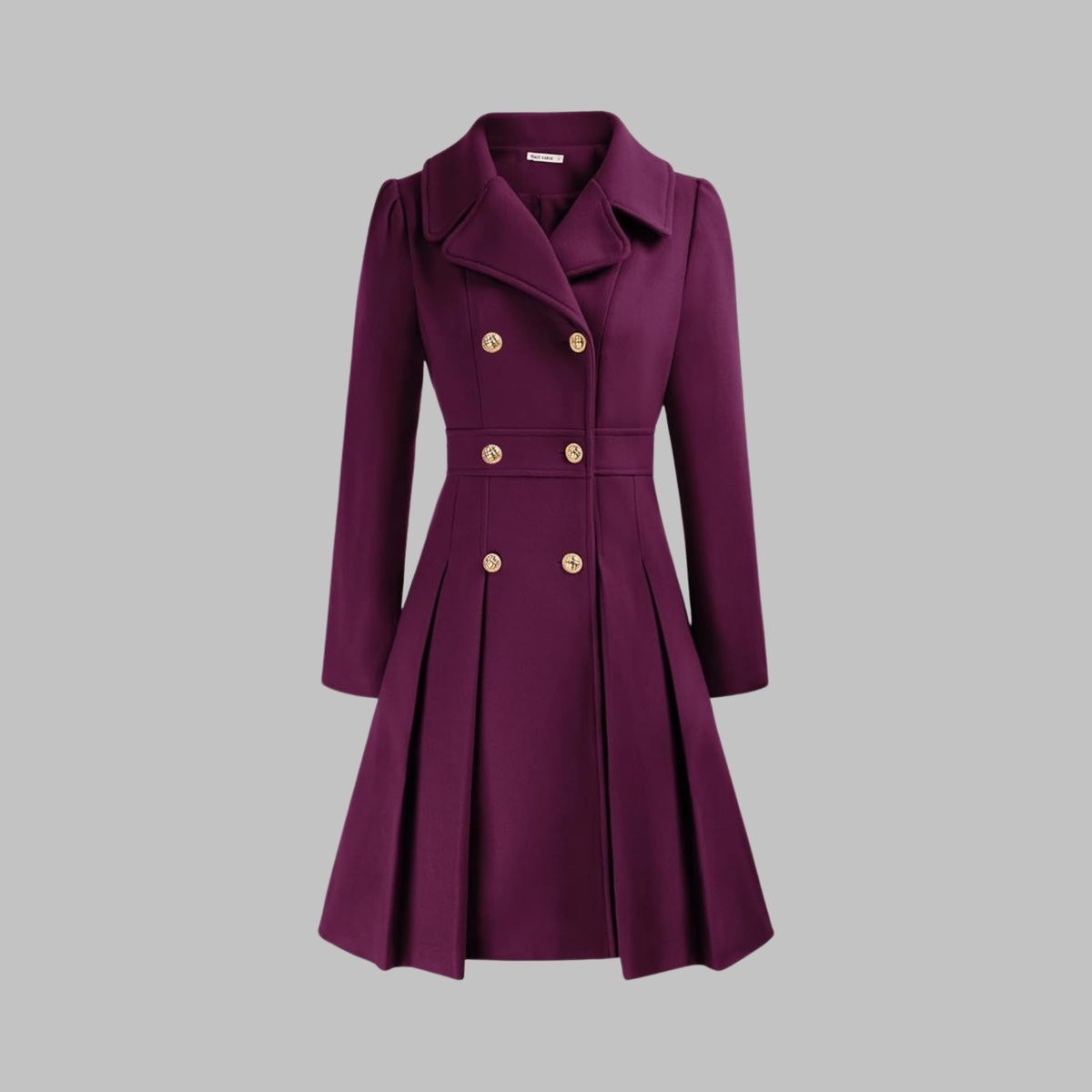 Women's Double-Breasted Pleated A-Line Notch-Lapel Long-Sleeve Coat – Purple