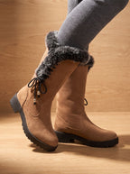 Women's Faux Fur Cuff Tall Winter Boots with Low Block Heel
