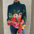 Women's Floral Relaxed-Fit Ribbed Turtleneck Jumper – Multicoloured