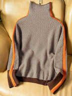 Women's Herringbone Batwing-Sleeve Contrast-Trim Turtleneck Jumper – Orange