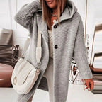 Women's Hooded Relaxed-Fit Longline Button-Front Knit Cardigan – Grey