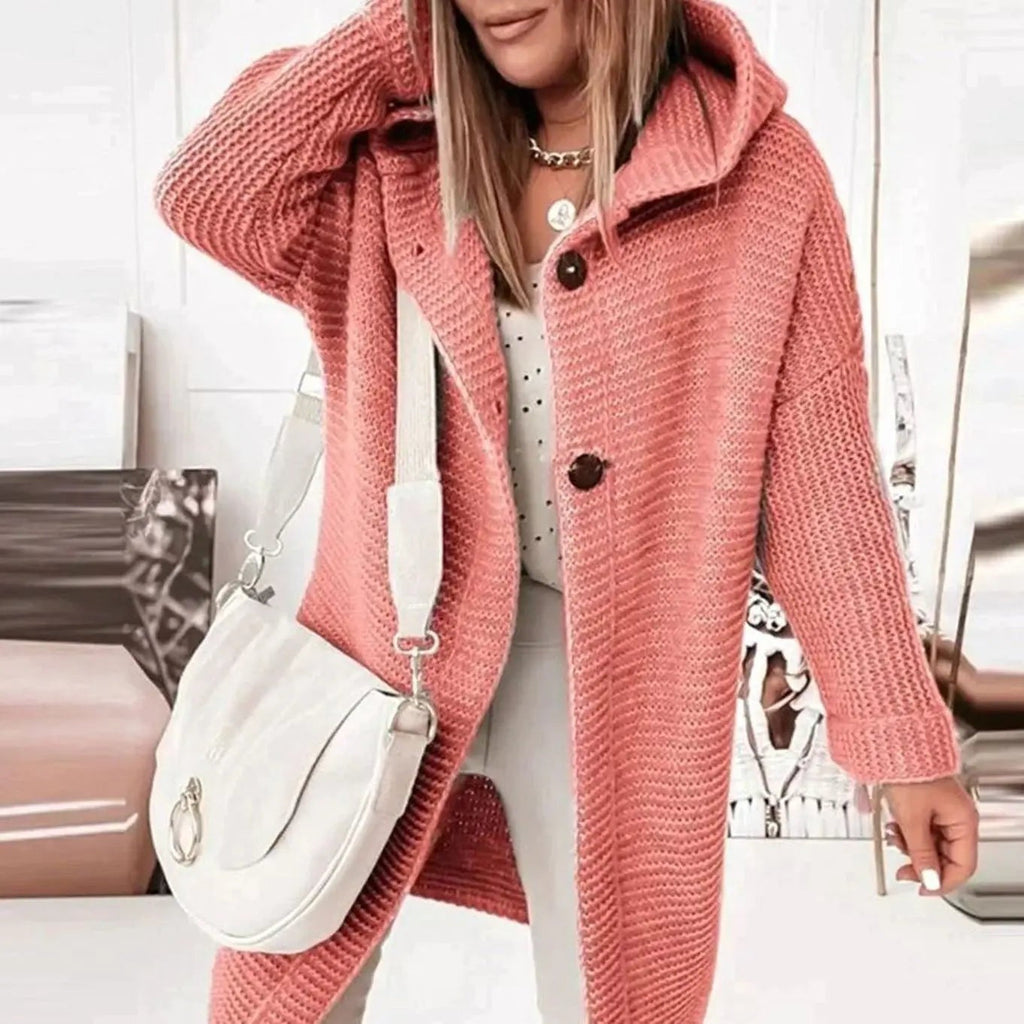 Women's Hooded Relaxed-Fit Longline Button-Front Knit Cardigan