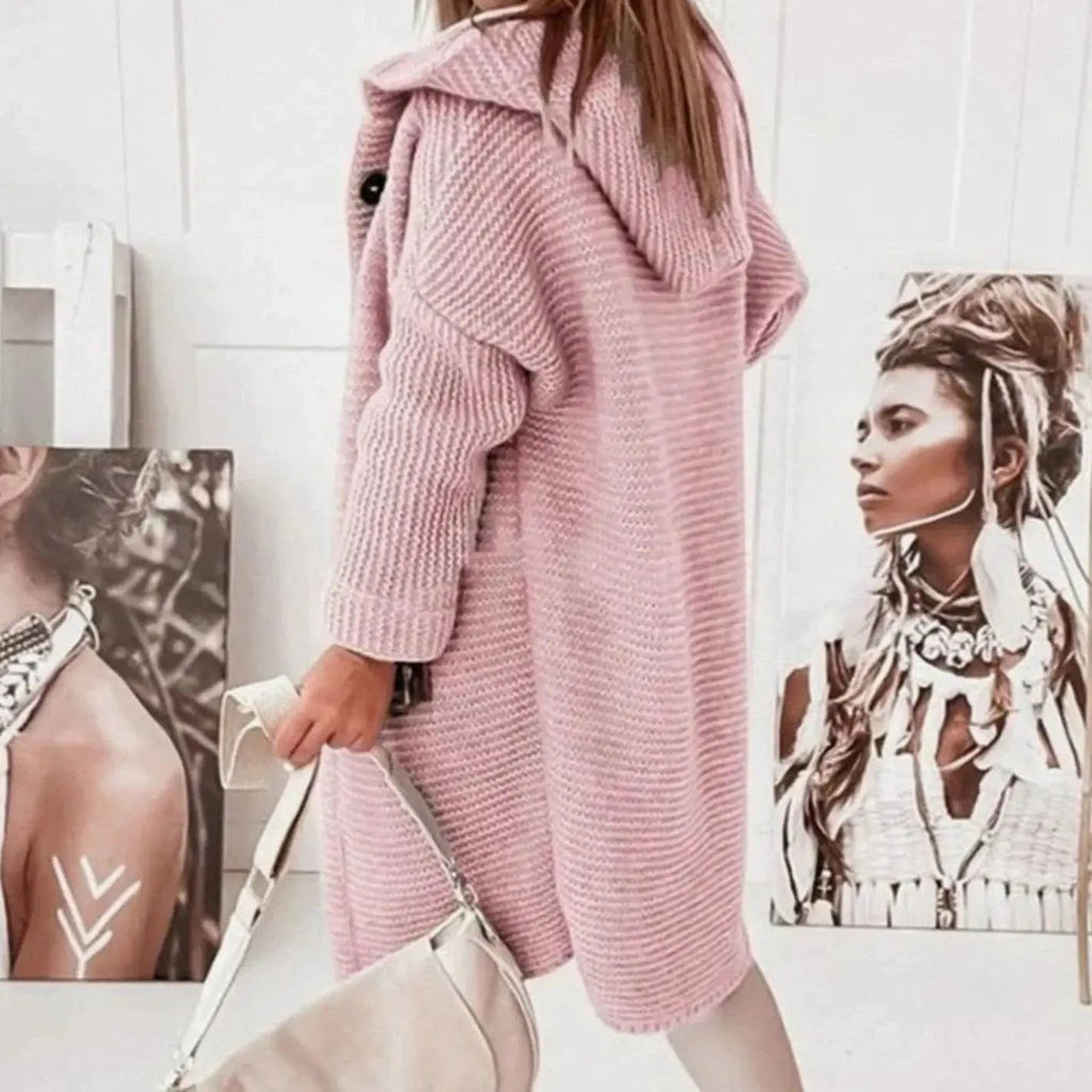 Women's Hooded Relaxed-Fit Longline Button-Front Knit Cardigan
