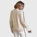 Women's Lace-Trim Button-Cuff Relaxed-Fit Knit Jumper