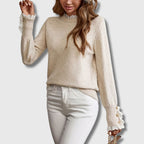 Women's Lace-Trim Button-Cuff Relaxed-Fit Knit Jumper