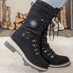 Women's Lace-Up Knit-Cuff Buckle-Strap Mid-Calf Snow Boots