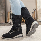 Women's Lace-Up Knit-Cuff Buckle-Strap Mid-Calf Snow Boots
