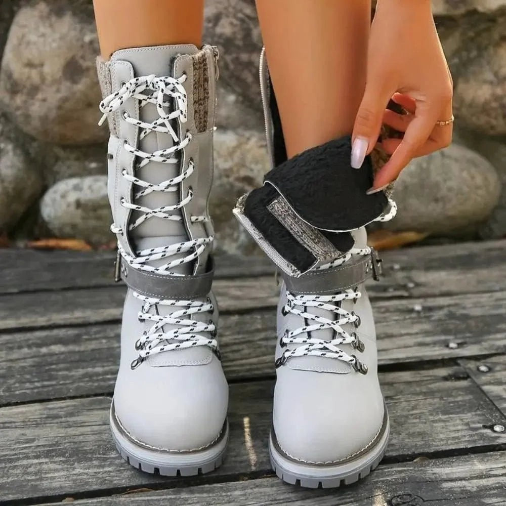 Women's Lace-Up Knit-Cuff Buckle-Strap Mid-Calf Snow Boots