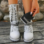 Women's Lace-Up Knit-Cuff Buckle-Strap Mid-Calf Snow Boots