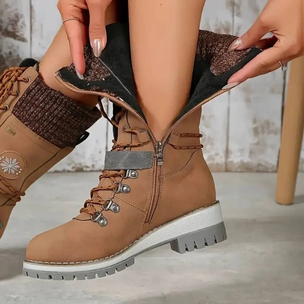 Women's Lace-Up Knit-Cuff Buckle-Strap Mid-Calf Snow Boots