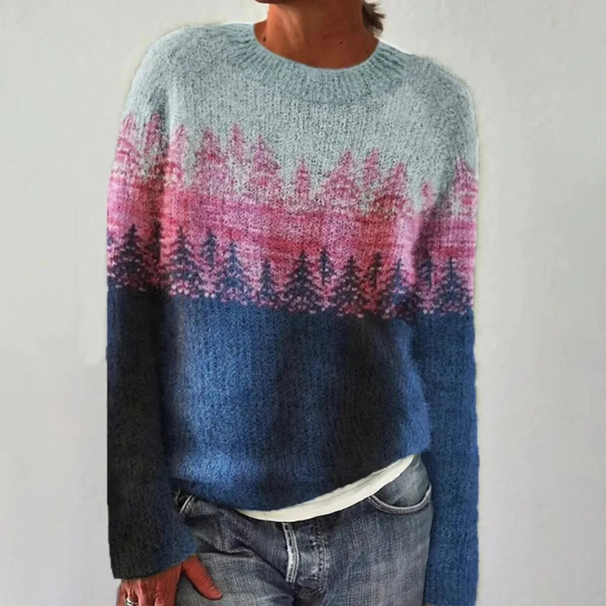 Women's Nordic Fair Isle Boat-Neck Relaxed-Fit Knit Jumper – White Pink