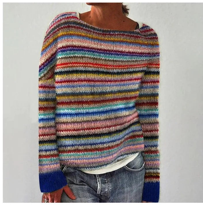 Women's Nordic Fair Isle Boat-Neck Relaxed-Fit Knit Jumper – Multicolour