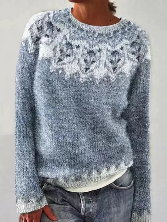 Women's Nordic Fair Isle Boat-Neck Relaxed-Fit Knit Jumper – Grey/Stars