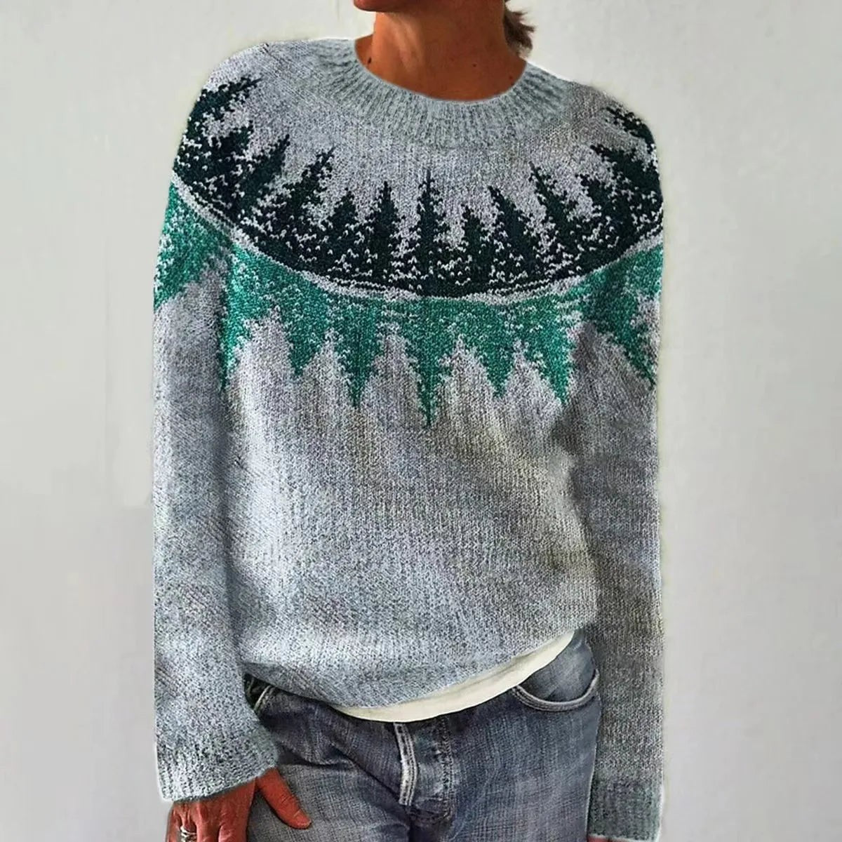 Women's Nordic Fair Isle Boat-Neck Relaxed-Fit Knit Jumper – Teal