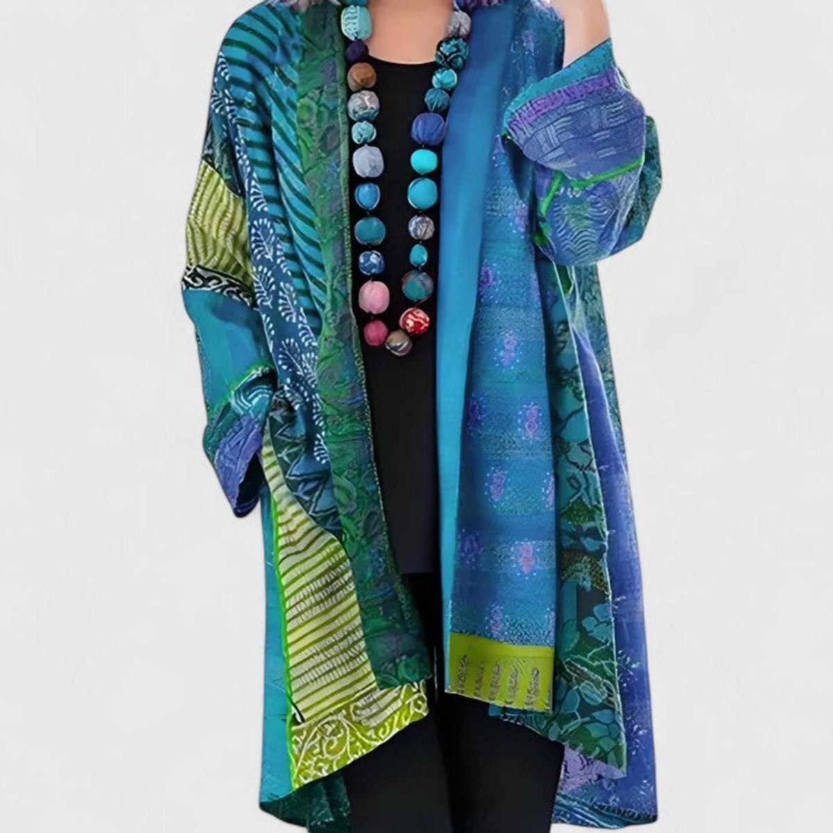 Women's Open-Front Boho Relaxed-Fit Long-Sleeve Cardigan – Blue