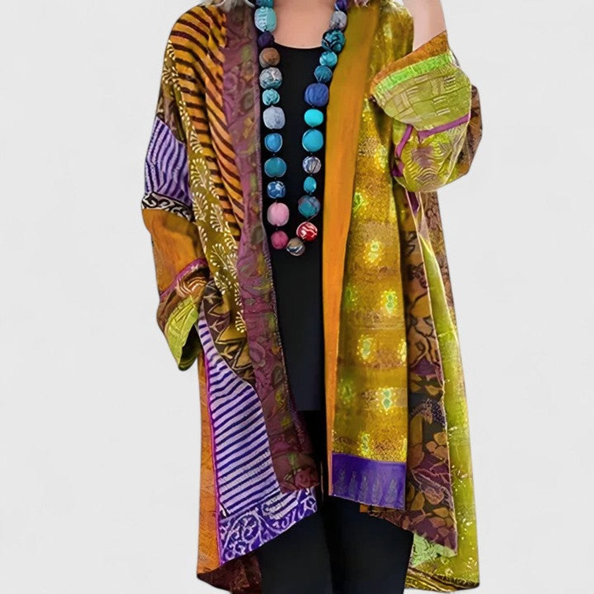 Women's Open-Front Boho Relaxed-Fit Long-Sleeve Cardigan – Yellow