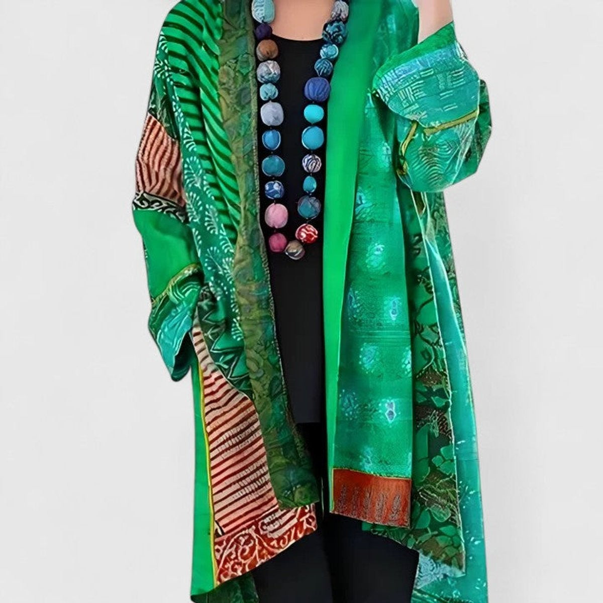 Women's Open-Front Boho Relaxed-Fit Long-Sleeve Cardigan – Green