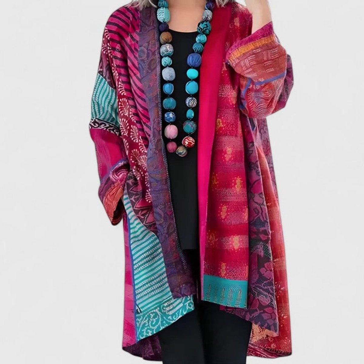 Women's Open-Front Boho Relaxed-Fit Long-Sleeve Cardigan – Pink