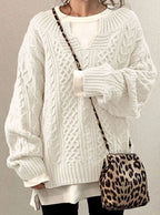 Women's Chunky Cable-Knit Jumper with Layered V-Neck