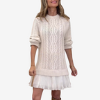 Women's Pleated-Hem Relaxed-Fit Mock-Neck Long-Sleeve Mini Jumper Dress